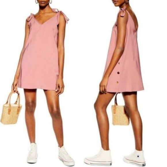 Topshop Pink Tilda Side Button Mini Dress Size‎ 8 - Picture 1 of 7